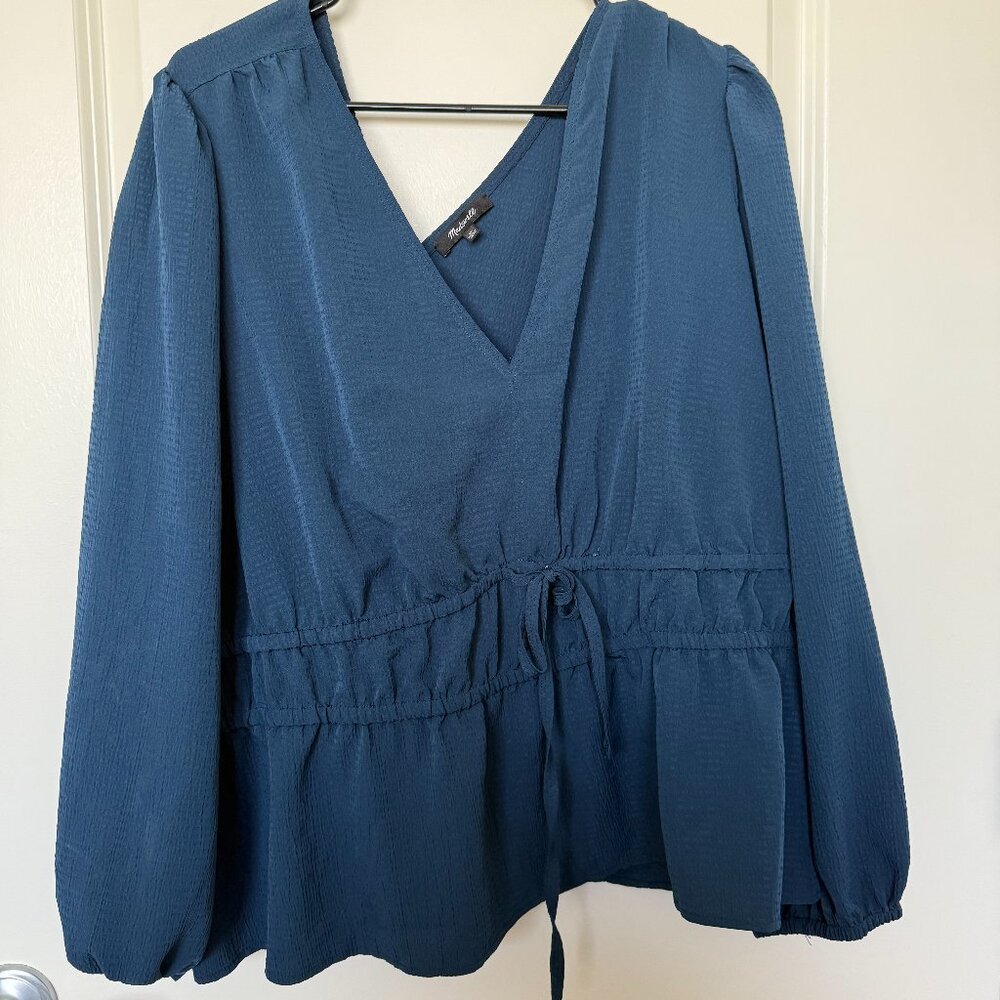 Madewell Deep Teal Peplum Blouse – Size 3X – V-Neck Long Sleeve Top